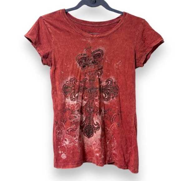 Y2K Crown Shorty Cross Affliction-Style Red T-Shirt Baby Tee Women’s Size Large - Picture 1 of 13